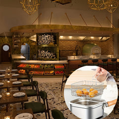 Square Pot Set for Deep Frying Made of Stainless Steel, Includes a Frying Pan, Basket, And Tongs