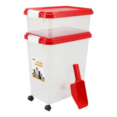 2-Piece Stackable Pet Food Container Set – Airtight 13L & 37.5L Dry Food Bins with Scoop & Casters | BPA-Free Storage for Dog & Cat Treats