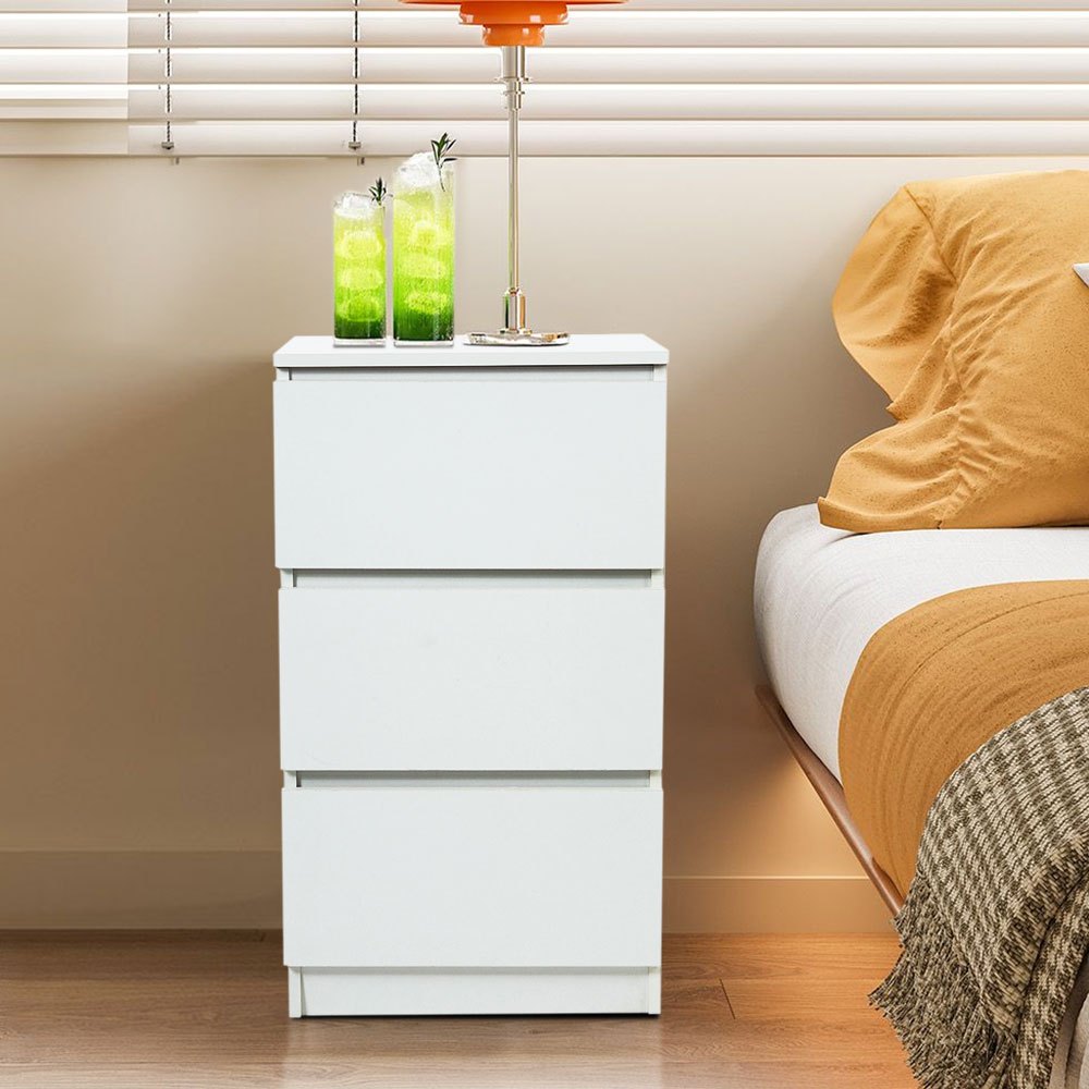 Wooden Slim Bedside Table Narrow Nightstand Side Table with 3 Drawers Storage, Tall Telephone Bedside Cabinets Sofa Side End Tables for Bedroom Small Spaces Living Room, Accent Furniture, White Coffee Tea Table, 32x30x59cm