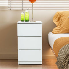 Wooden Slim Bedside Table Narrow Nightstand Side Table with 3 Drawers Storage, Tall Telephone Bedside Cabinets Sofa Side End Tables for Bedroom Small Spaces Living Room, Accent Furniture, White Coffee Tea Table, 32x30x59cm
