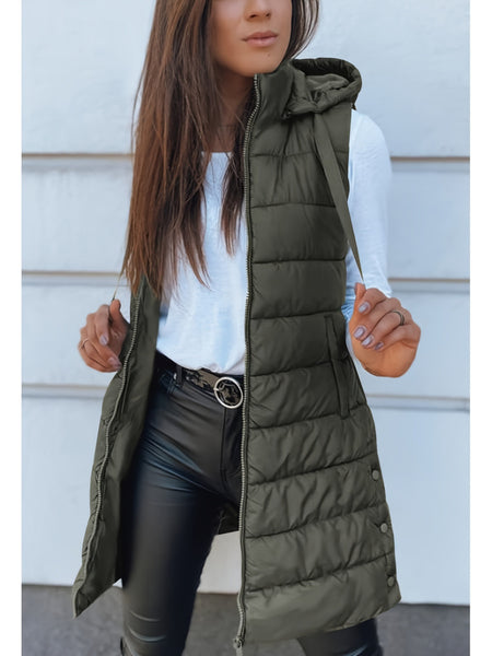 Women's Elegant Hooded Puffer Vest Coat - Thermal Insulated Sleeveless Winter Jacket with Full-Zip Closure, Machine Washable Outerwear in Brown/Black/White/Blue/Red/Navy/Gray, Cozy Cold-Weather Coat for Everyday & Formal Outfits, Layering Piece for Women
