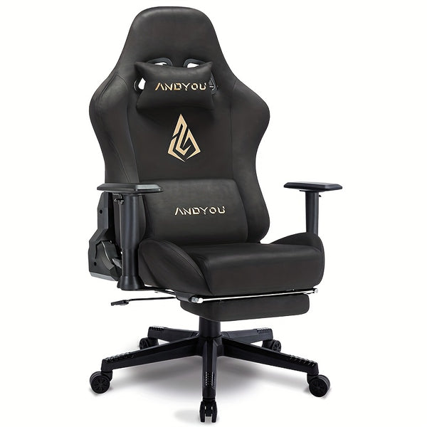 ANDYOU Gaming Chair, Comfortable Office Chair, Premium Fabric Soft As Faux Fur. Ergonomic PC Chair, Adjustable Swivel Work Chairs with Footrest