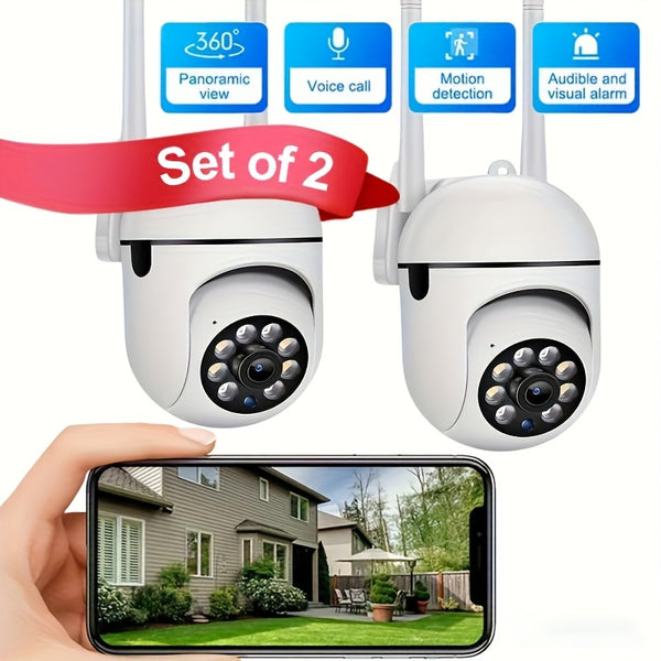 2pcs Smart Home Surveillance, Full Color Night Vision Wireless 2K Indoor/ Outdoor Camera, Intelligent Alarm, Two-Way Audio, Pan/ Tilt 2.4G Wi-Fi Security Camera with Motion Tracking, Suitable for Family and Pets