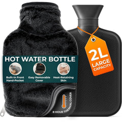 Hot Water Bottle - 2L Hot Water Bottle for Pain Relief, Hand and Foot Warmer - Luxury, Soft and Washable Hot Water Bag for Hot and Cold