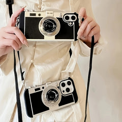 Phone Case: Creative Retro Camera Design Phone Case Women 3D Full Coverage with Detachable Strap Compatible with iPhone 11 12 13 14 15 16 17 Series Perfect Holiday Gift Idea