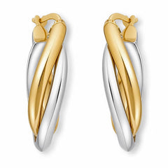 14Ct Yellow & White Gold Wave Hoop Earrings