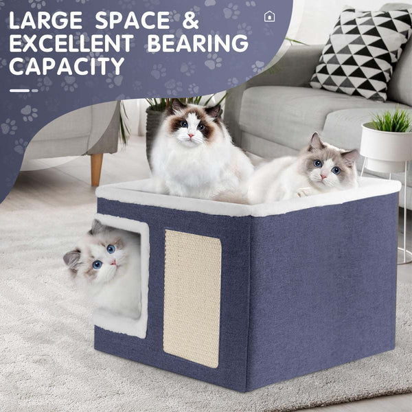 1pc Large Cat Cube House Cosy Foldable Bed Pet Cave Furry Soft Cushions Scratch Pads 42X42X36CM