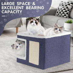 1pc Large Cat Cube House Cosy Foldable Bed Pet Cave Furry Soft Cushions Scratch Pads 42X42X36CM