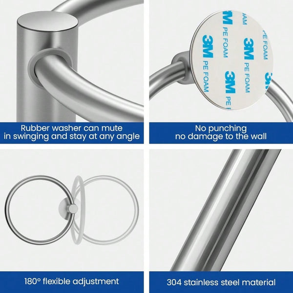 Self Adhesive Toilet Paper Holder & Towel Ring Set – No Drilling, Easy Stick-On Installation for Bathroom