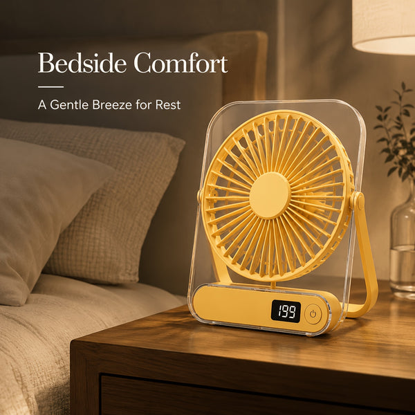 Ultra-Quiet USB Rechargeable Desk Fan with 5000Mah Battery 5 Speeds, Foldable 180° Design, Digital Power Display, Portable And Lightweight, Ideal for Home, Office, Travel, Road Trips, Outdoor Activities Strong, Refreshing Breeze Anytime
