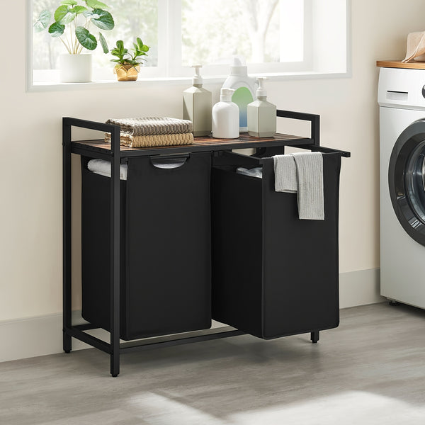 Dirty Laundry Basket, 2 Compartments, Bin, with 2 Removable Oxford Cloth Bags, Metal Frame, 2 X 46 Litres, 73 X 33 X 72cm, Laundry Baskets