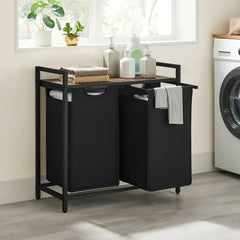 Dirty Laundry Basket, 2 Compartments, Bin, with 2 Removable Oxford Cloth Bags, Metal Frame, 2 X 46 Litres, 73 X 33 X 72cm, Laundry Baskets