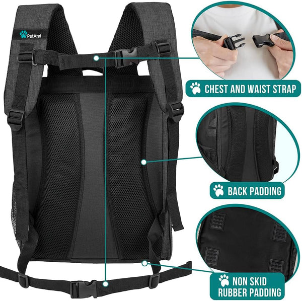 Petami Dog Backpack Carrier for Small Large Cat, Pet, Puppies, Ventilated Pet Hiking Backpack Travel Bag, Airline Approved Cat Backpack Carrier, Safety Back Support, Camping Biking Dog Bag, Charcoal