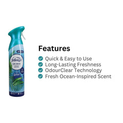 Pack of 6 - Febreze Lenor Air Mist Ocean Escape Air Freshener Spray 185 ML