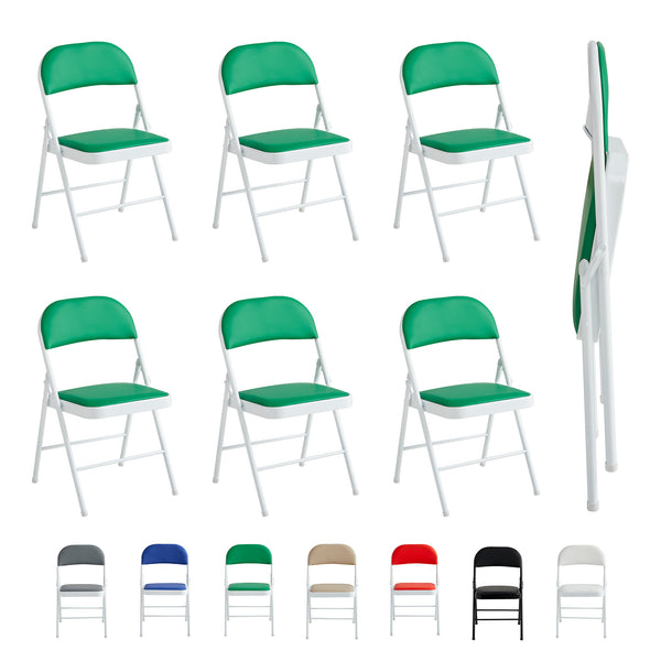 Set of 6 Folding Chairs, Faux Leather Foldable Chairs with Metal Frame and Padded Seat, Easy to Fold and Store for Home, Office, Dining and Reception