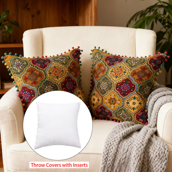 18x18 Inch Reversible Turkish Pattern Pillows (Set of 2 with Inserts) - Romantic Turkey Boho Floral Double Sided Design, Premium Polyester Cover & Fill, Decorative Accent Pillows for Sofa, Chair, Bedroom