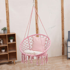 Courtyard Woven Hanging Basket, Hanging Cotton Rope Iron Ring Hanging Chair, Balcony Rocking Chair, Suitable for Indoor, Outdoor, Home, Balcony, Courtyard, Garden, Maximum Load Capacity: 200kg, Material: Iron Ring, Cotton Rope (No Include Cushion)