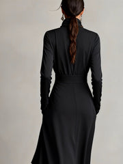 Women'S French-Style A-Line Dress | Slim-Fit Long Sleeve High Neck Midi Skirt, Solid Color Versatile Commuting Dress for Office & Outerwear, Elegant French Long Dress for All-Season Wear, XIUDEEN (Hand Wash/Dry Clean)