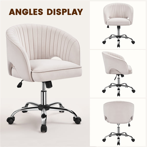 Costoffs Office Chair Tufted Desk Chair with Height Adjustable Seat, Swivel Barrel Accent Chair with Rolling Wheels for Home Office, Pink/White/Cream/Dark Grey/Light Grey