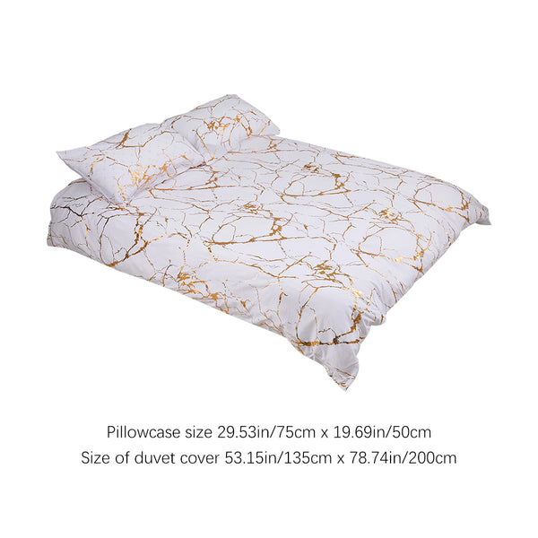 1set White Gilded Marble Pattern Duvet Cover Pillowcase Three-Piece Bedding Set with 2 Pillowcases for All Seasons and 1 Soft Duvet Cover Home Bedding Three-Piece Set
