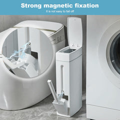 Slim Trash Can with Brush | Large Capacity Narrow Space Garbage Bin, Bathroom Waste Basket with Lid, Creative Home Cleaning Supplies, Plastic, Odor Sealing, No Electricity Needed