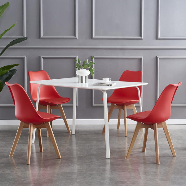 mcc direct Set of 4 Dining Chairs Wooden Legs Soft Cushion Pad Stylish DELUXE Retro Lounge Dining Office EVA