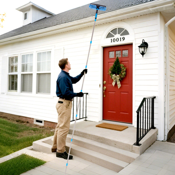 1pc 10-Section Extra-long 4.3m Telescopic 2-in-1 Window Glass Cleaner Wipe and Scraper Double-sided Use, Suitable for High-rise Windows Walls Cars Indoor Outdoor Cleaning Professional Rod Kit
