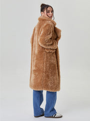 Women's Notch Lapel Plush Double-Breasted Casual Jacket, Leisure Winter Fuzzy Jacket
