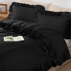 3-Piece Ruffle Frilled Duvet Cover Set – Soft, Comfortable Bedding with Pillowcases, Button Closure, Elegant Layered Design