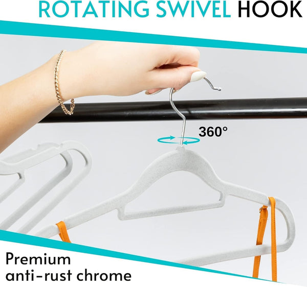 40pcs Red Velvet Hangers for clothes - Premium Non-Slip Space Saving Clothes Hangers With Tie Bar, Notched Shoulder, 360° Swivel Hook, Sturdy For Heavier Garments 45 x 24 Cm