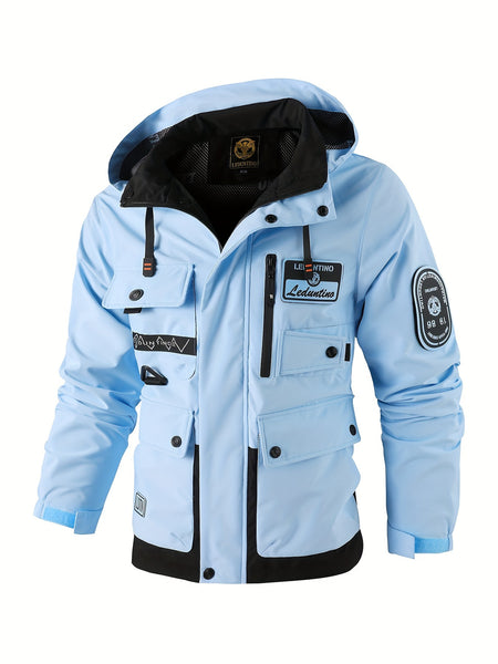 Men's Fashion New Jacket Men's Spring Autumn Thin Casual Multi-Pocket Outdoor High Quality Jacket Coat Men Detachable Hood Outdoor Trendy Design Waist Double Pocket Jacket