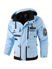 Men's Fashion New Jacket Men's Spring Autumn Thin Casual Multi-Pocket Outdoor High Quality Jacket Coat Men Detachable Hood Outdoor Trendy Design Waist Double Pocket Jacket