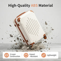 4/5pcs Hard Shell Luggage Set, Expandable & Lightweight Hardside Suitcase With 360° Spinner Wheels (12, 16, 20, 24, 28 Inch) - Stylish White Paired With Brown Luggage