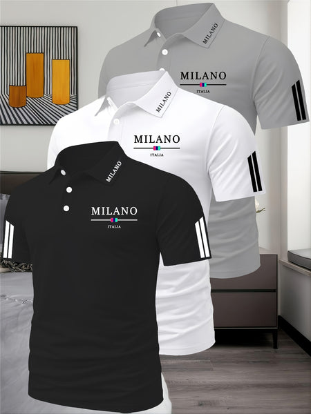 Three-Piece Summer Men'S Polo Shirt, Top, Running, Sports, Gym Breathable, Quick-Dry, Business, Casual, Vacation Polo Shirt, Fashionable Short-Sleeve Golf Shirt