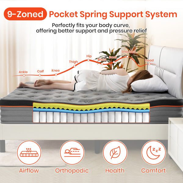 Good Nite Single Mattress 10 Inch Individually Pocket Sprung Comfort Medium Firm Mattress with Soft Fabric and Breathable Foam Grey Hybrid 90x190x25cm