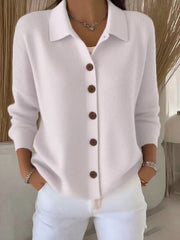 Women Lapel Collar Button Front Solid Long Sleeve Loose Casual Cardigan Top