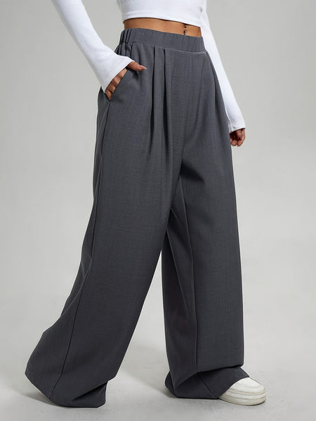 2pcs Women'S Wide-Leg Pants - High-Waisted, Elastic Waistband, Solid Color (Pink & Navy Blue), Loose Fit, Comfortable for Spring/Summer/Fall, Casual & Elegant Style, Allseason Pants | Highwaisted Pants | Elastic Waistband Pants
