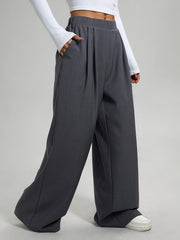 2pcs Women'S Wide-Leg Pants - High-Waisted, Elastic Waistband, Solid Color (Pink & Navy Blue), Loose Fit, Comfortable for Spring/Summer/Fall, Casual & Elegant Style, Allseason Pants | Highwaisted Pants | Elastic Waistband Pants