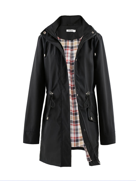 Drawstring Waist Hooded Zip Up Coat, Casual Long Sleeve Coat for Fall & Winter, Women's Clothing