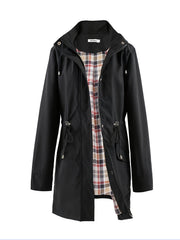 Drawstring Waist Hooded Zip Up Coat, Casual Long Sleeve Coat for Fall & Winter, Women's Clothing