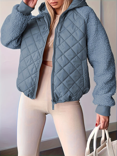 SQ25050621+Elegant Directional+Hooded Spliced Women's Padded Coat