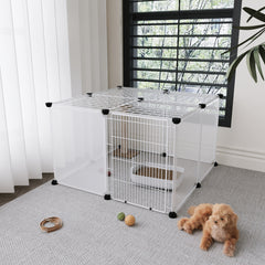 Roofed Cat Playpen System, 12/16/18 Panel Choices, Transparent Cat Enclosure with Top, Complete Kitty Condo with Top Cover, Escape-Proof Indoor Sanctuary, Top Cover Included for Small/Medium Dogs Indoor Protection & Security, Ideal for Indoor Training, Li