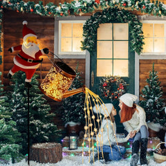 Christmas Santa Solar Kettle Lights, Garden Lawn Decorative Light, Solar Watering Can Garden Lawn Decor with Flowing LED Water, for Outdoor Patio Path Walkway Decoration, Unique Xmas Gifts (A*2)