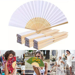 10pcs White Paper Bamboo Folding Fan Handheld Folded Fan for Wedding Party Decoration Calligraphy Painting Practice Blank White Folding Fan, Creative Blank Printing Advertising Gifts