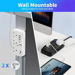 9-in-1 Power Strip Surge Protector, Power Socket/ Power Board/ Extension Cord, 3250W, 13A, Portable Power Socket, Overload Protection, 3 AC Power Sockets, 6 USB Ports, Suitable for Home, Kitchen, Office Or Hotel Use