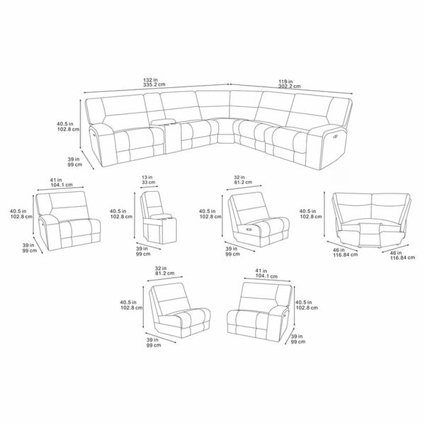 Excalibur Grey Fabric 6 Piece Power Reclining Sectional Sofa