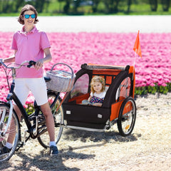 2-Seat Child Bike Trailer Bicycle Wagon for Kid W/ Seat Belt Hitch Coupler