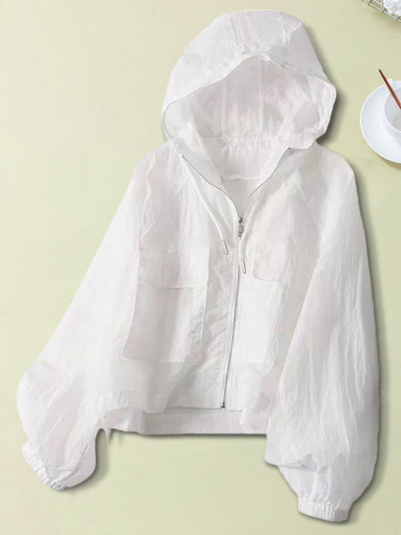 Lightweight Hooded Coat for Women, Featuring a Casual Loose Fit, Solid Color, Front Zipper, And Designed for