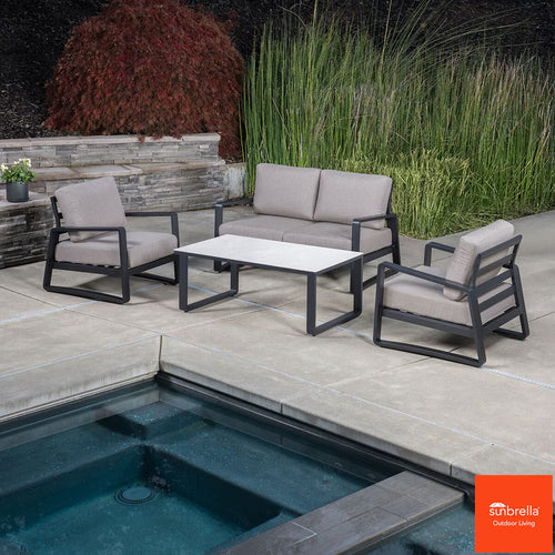 Sunvilla Oceano 4 Piece Deep Seating Patio Set with Sintered Stone Table + Cover