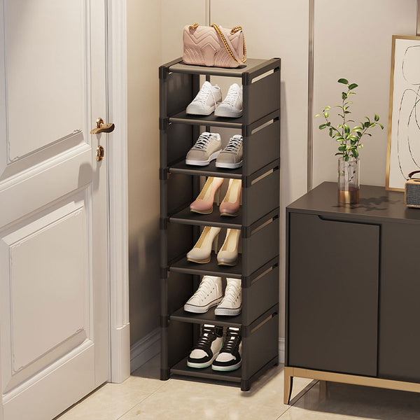 6/ 7/ 8 Tiers Metal Shoe Rack, Vertical Tall Narrow Shoe Rack Sturdy Free Standing Metal Shoe Shelf Storage Organizer, Multifunctional Shoe Cabinet, Space-saving Shoe Stand, Large Capacity Footwear Holder Corner Shoe Storage Rack for Closet Bedroom Entryw